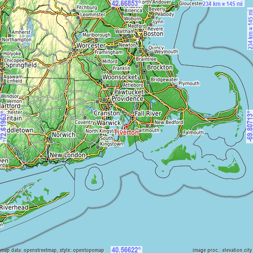 Topographic map of Tiverton