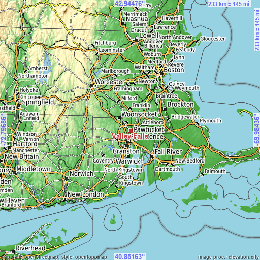 Topographic map of Valley Falls