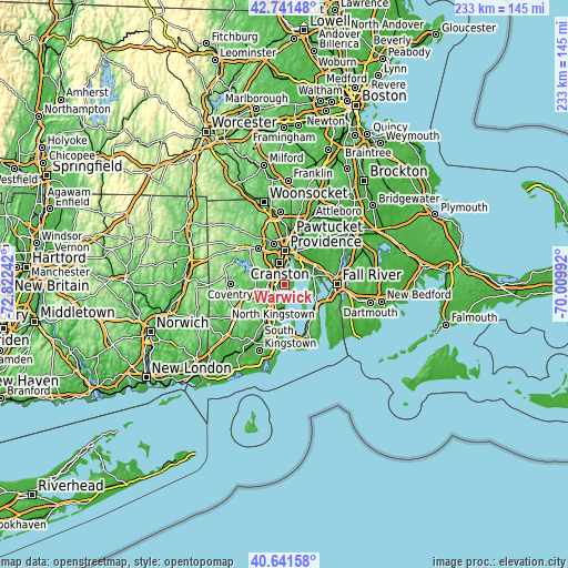 Topographic map of Warwick