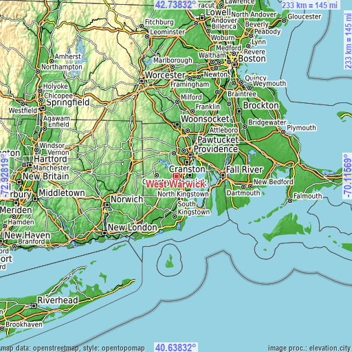 Topographic map of West Warwick