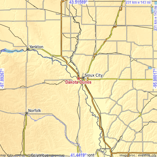 Topographic map of Dakota Dunes