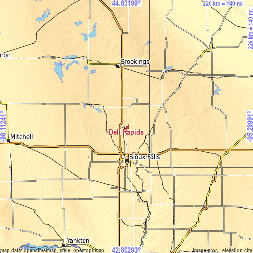 Topographic map of Dell Rapids