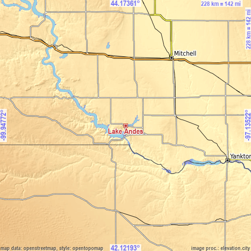 Topographic map of Lake Andes