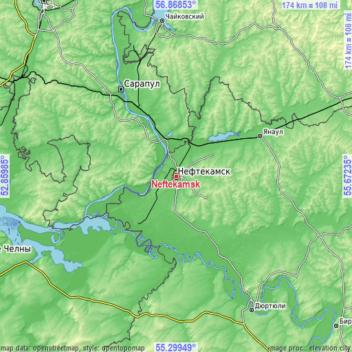 Topographic map of Neftekamsk