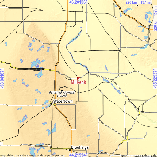 Topographic map of Milbank