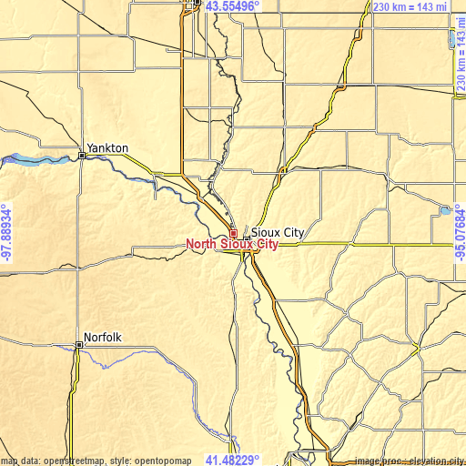 Topographic map of North Sioux City