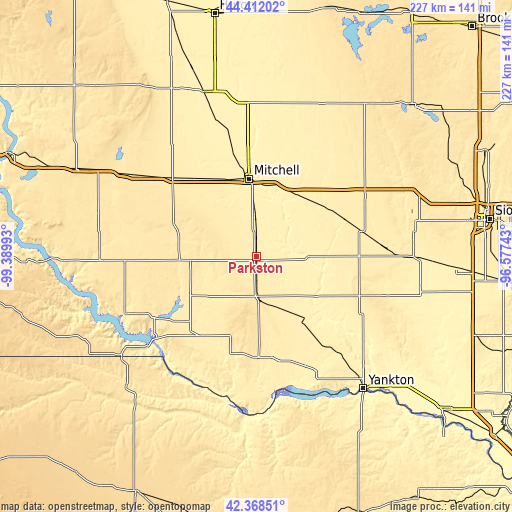 Topographic map of Parkston