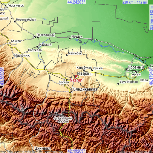 Topographic map of Nazran’