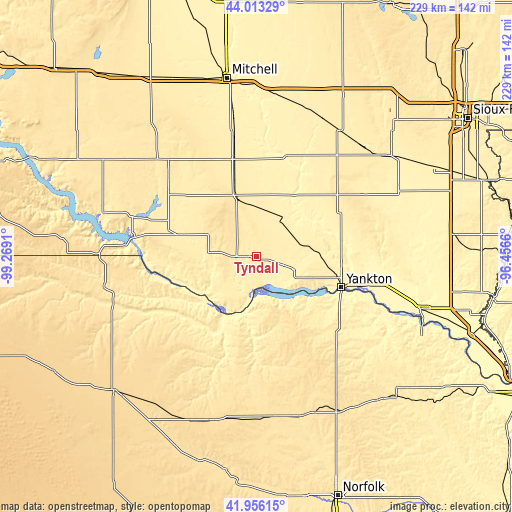 Topographic map of Tyndall