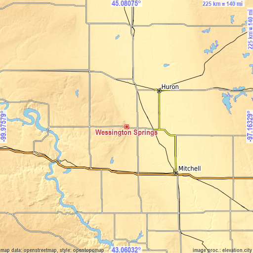 Topographic map of Wessington Springs