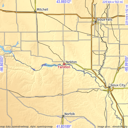 Topographic map of Yankton