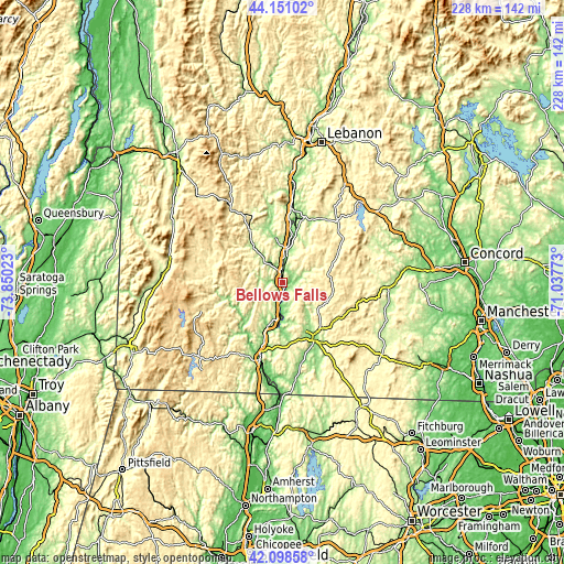 Topographic map of Bellows Falls