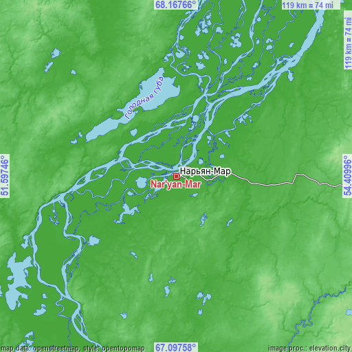 Topographic map of Nar'yan-Mar