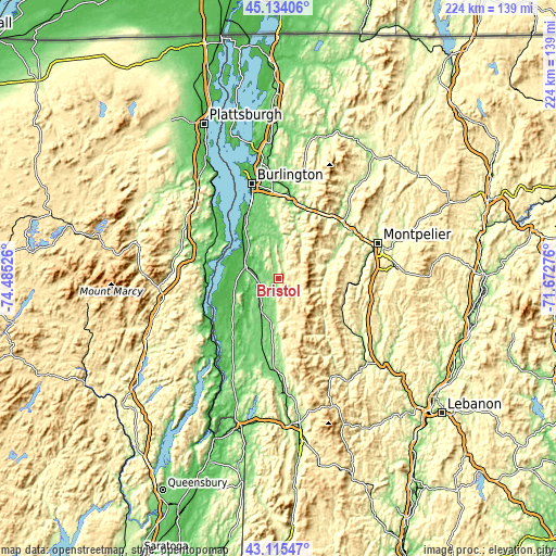 Topographic map of Bristol