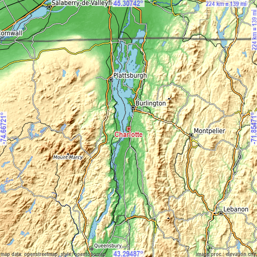 Topographic map of Charlotte