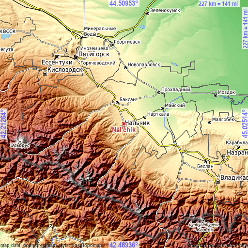 Topographic map of Nal’chik