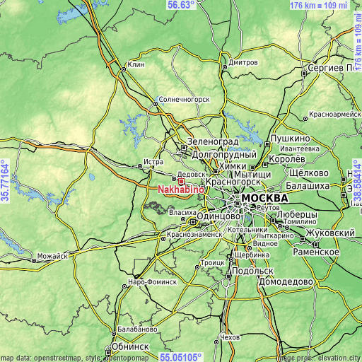 Topographic map of Nakhabino