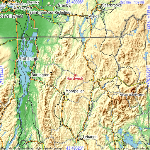 Topographic map of Hardwick