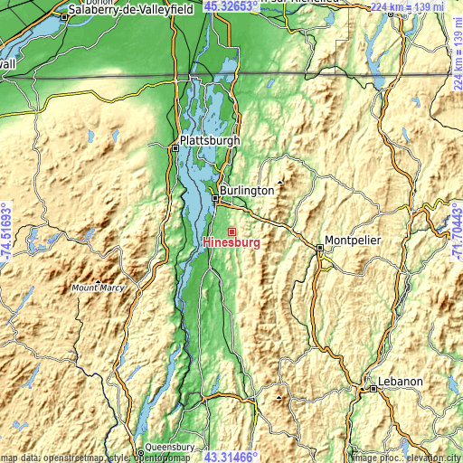 Topographic map of Hinesburg