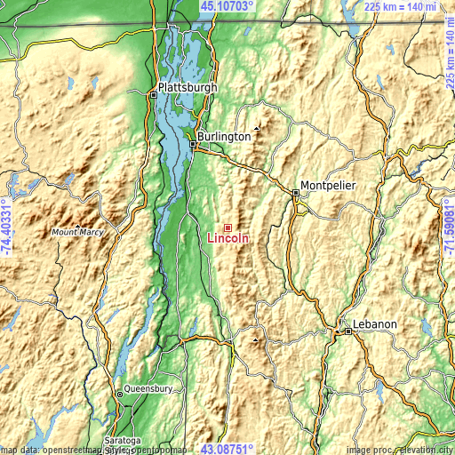 Topographic map of Lincoln