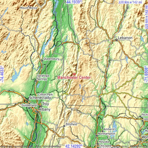 Topographic map of Manchester Center