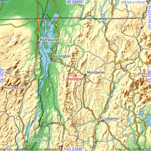 Topographic map of Moretown