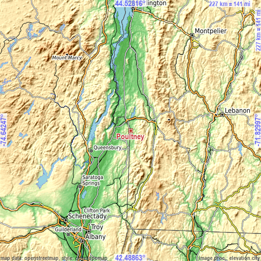 Topographic map of Poultney