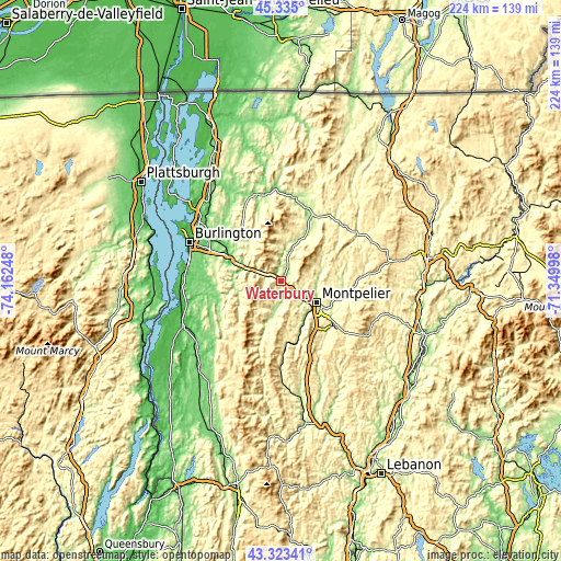 Topographic map of Waterbury