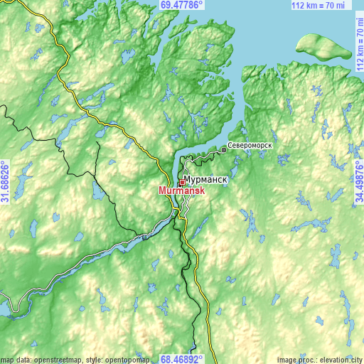 Topographic map of Murmansk