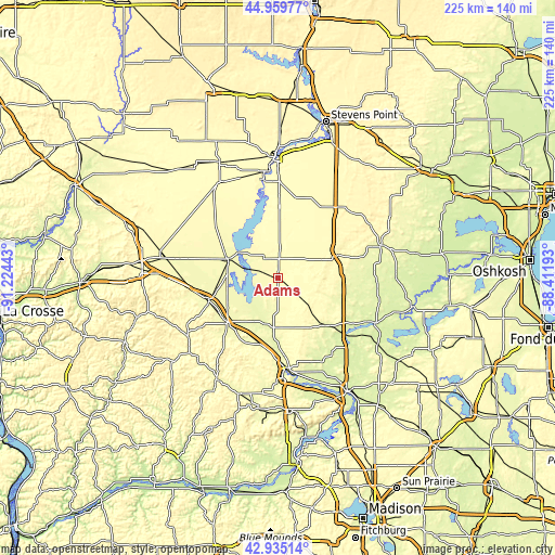 Topographic map of Adams