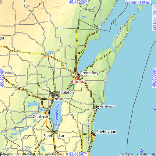 Topographic map of Allouez