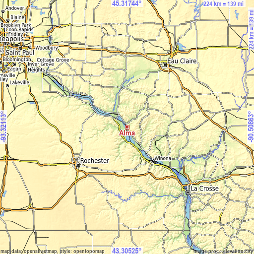 Topographic map of Alma