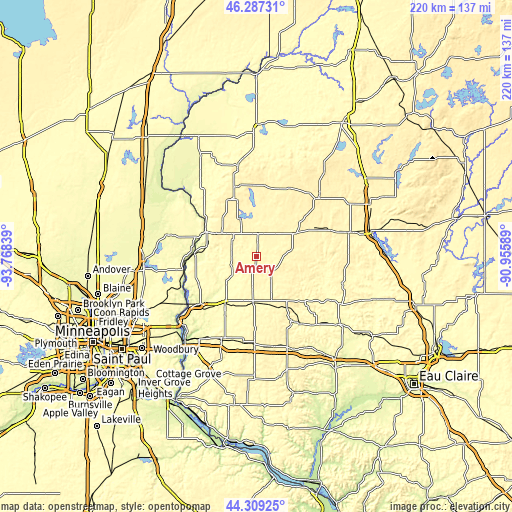 Topographic map of Amery