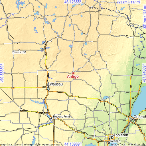 Topographic map of Antigo