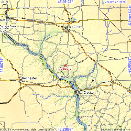 Topographic map of Arcadia