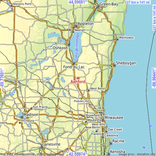 Topographic map of Ashford