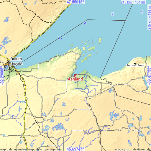 Topographic map of Ashland