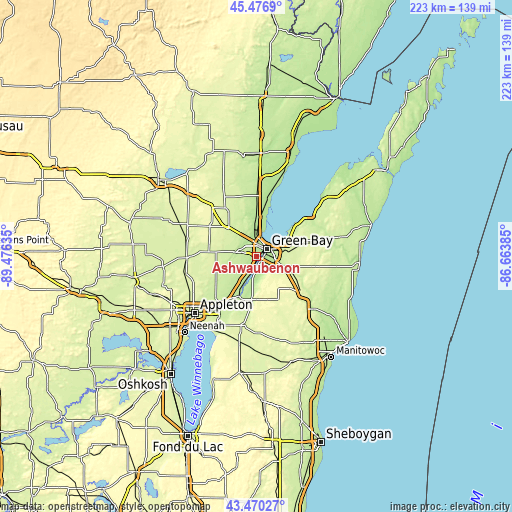 Topographic map of Ashwaubenon