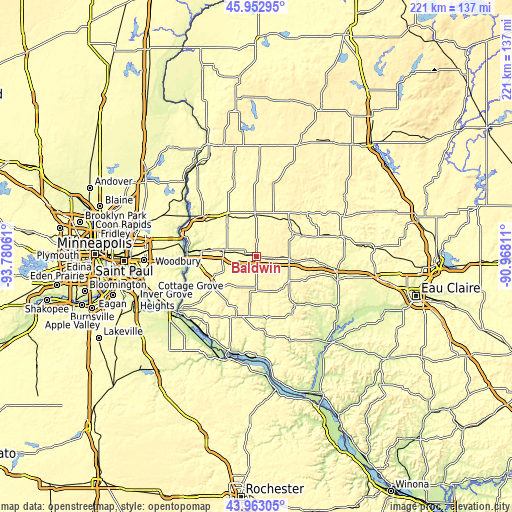 Topographic map of Baldwin