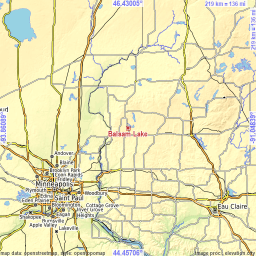 Topographic map of Balsam Lake