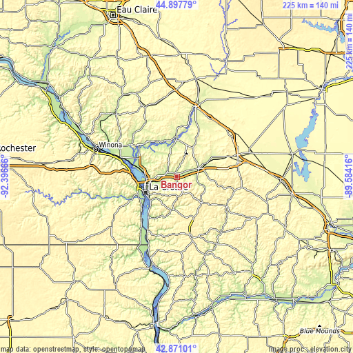 Topographic map of Bangor