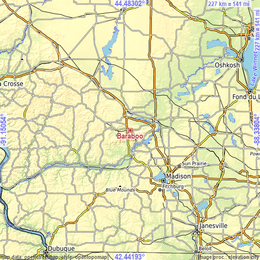 Topographic map of Baraboo