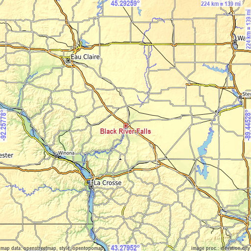 Topographic map of Black River Falls