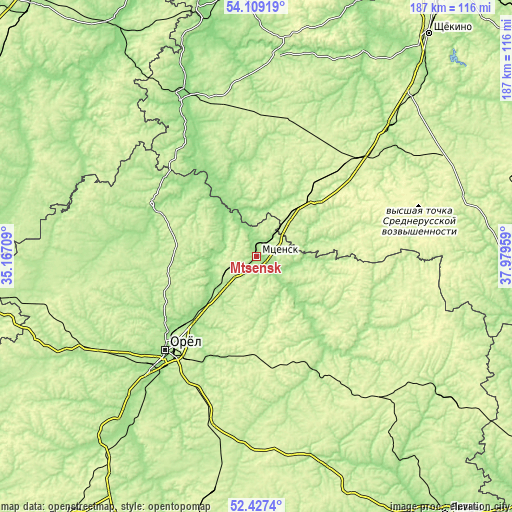Topographic map of Mtsensk
