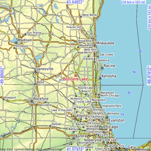 Topographic map of Bohners Lake