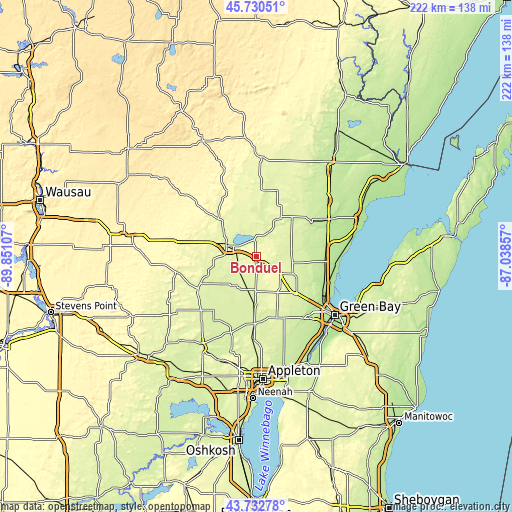 Topographic map of Bonduel