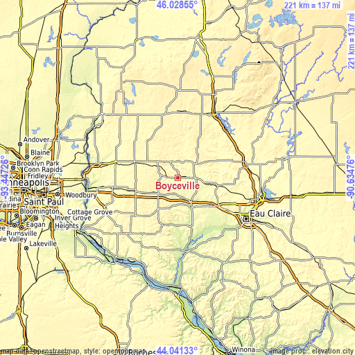 Topographic map of Boyceville