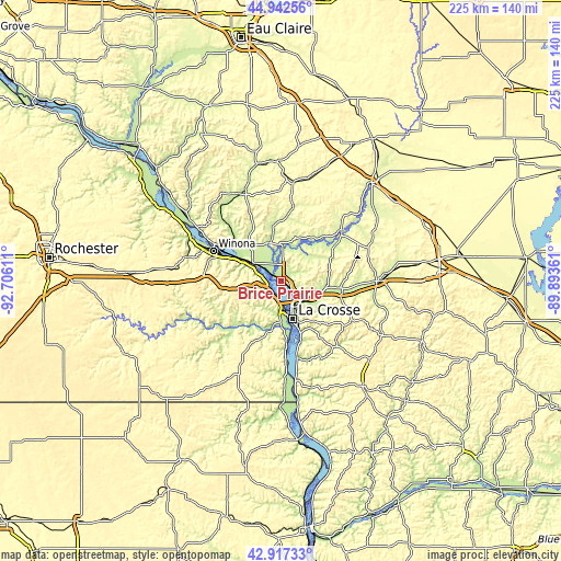 Topographic map of Brice Prairie