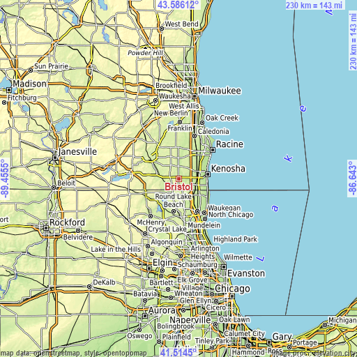 Topographic map of Bristol