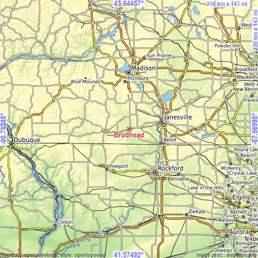 Topographic map of Brodhead